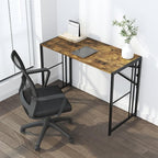 40 inch Folding Computer Desk, Writing Gaming Computer Camping Desk, No Assembly Required Home Office Table, Rustic Brown