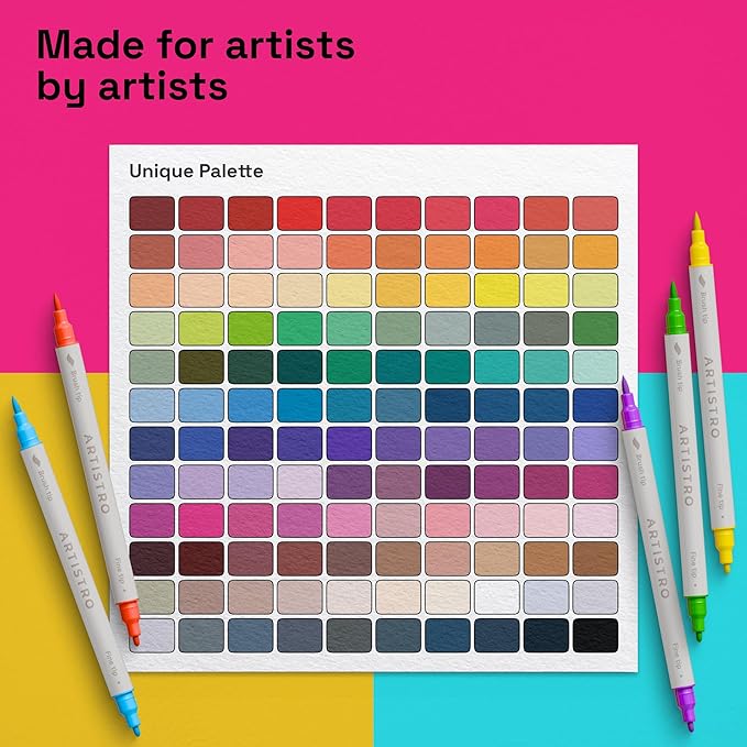 ARTISTRO 120 Dual Tip Brush + Fine Acrylic Paint Markers - Easy for All Ages & Levels Paint Pens for Fabric, Rock, Glass, DIY - Halloween Pumpkin Painting Kit, Art Supplies, Christmas Gift