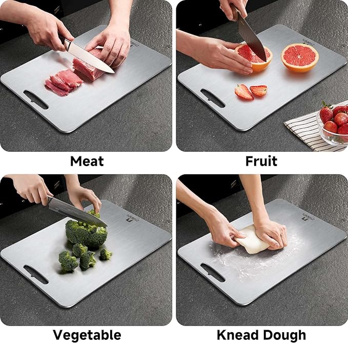 Pure Titanium Cutting Board, Stainless Cutting Boards for Kitchen, Double-Sided Food Grade Chopping for Meat, Vegetable & Fruit (11 * 15IN)
