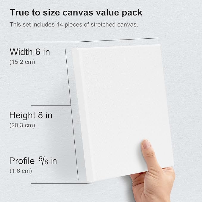 PHOENIX Stretched Canvas for Painting 6x8 Inch/14 Bulk Pack, 8 Oz Triple Primed 5/8 Inch Profile 100% Cotton White Blank Canvas, Small Framed Canvas for Oil Acrylic & Pouring Art