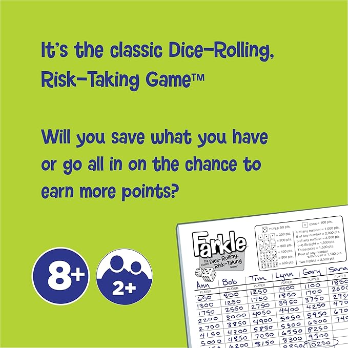 Farkle Classic Dice Games – Kids, Family Games, Travel Game, Adult Games, Board Game, Dice Cup, Dice Set, Farkle Score Sheets Included, Ages 8+