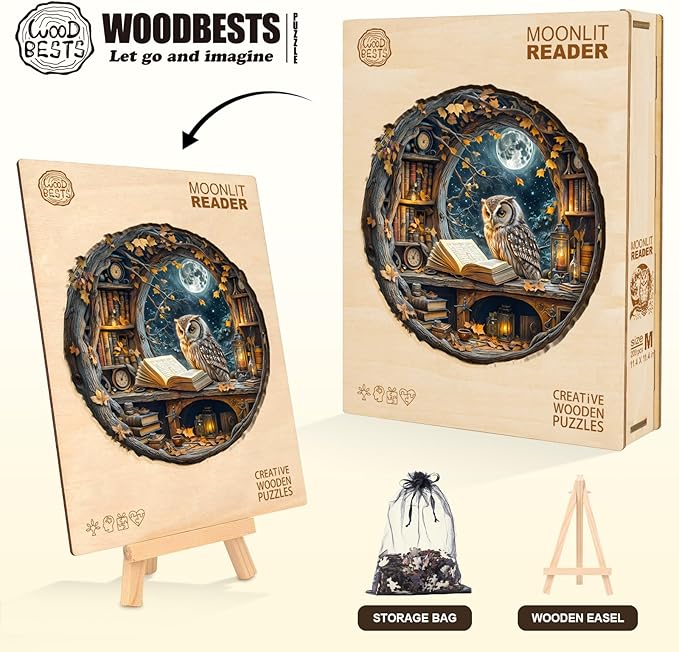WOODBESTS Wooden Puzzles for Adults - Moonlit Owl Wooden Jigsaw Puzzle, Unique Animal Wood Puzzles Adult, Xmas Puzzle Gifts for Puzzles Lovers(200 Pcs, M, 11.4"x11.4")