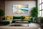SpiritualHands Sea beach ocean white sand Tempered Glass Wall Art Painting for Living Room, Tempered Glass Modern Prints Decor, Large Vivid Color Panel for Bedroom, Kitchen, or Office