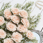 Artificial Flowers Foam Fake Roses 25pcs Champagne Roses with Stems for Home Decor DIY Wedding Bouquets Party Bridal Shower Centerpieces Faux Flower Arrangements Tables Decorations