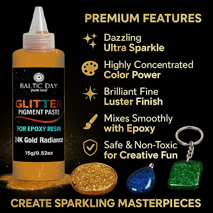 BALTIC DAY 10 Color Glitter Pigment Paste for Epoxy Resin, Mica Metallic Resin Pigment Set, Epoxy Colorant for Epoxy Art, Jewelry Making, Tumblers, Crafts & DIY Art Supplies Kit