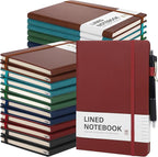 Aodaer 30 Set Lined Notebook Journals with Pens A5 Notebooks 100 GSM College Ruled Hardcover Notebook PU Leather Notepad with Pen Holder for Office School, 5.7 x 8.3 Inches, Deep Multicolor
