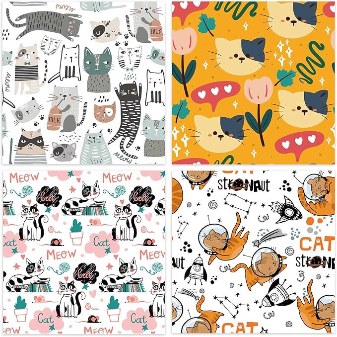 48 Sheets 24 Designs Scrapbook Paper Pad, 6"×6" Single-Sided Decopodge Craft Cardstock Paper,Scrapbooking DIY Decorative Background Cardmaking Supplies.Cat's Life&Flowers