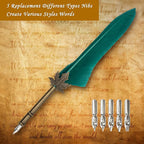 AHIER Quill Pen and Ink Set, Feather Pen Quill Pen Set Includes 5 Steel Replacement Nibs,Pen Nib Base and Dip Ink Bottle for Antique Calligraphy