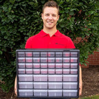 Akro-Mils 44 Drawer 10144REDBLK, Plastic Parts Storage Hardware and Craft Cabinet, Red & Black, (1-Pack) & 40717 Length Dividers for Plastic Storage Hardware, (6-Pack), Clear, Black