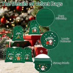 Tapleap Christmas Bags with Drawstring - 50Pcs 3x4 Green Velvet Coth for Wrapping Christmas Party Favors or Gifts for Friends, Children, Customers