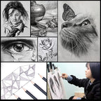 Heshengping Drawing Pencils Sketch Pencil Art Supplies Set for Kids Adults beginners Professional Sketching Art Graphite Charcoal Blending Stump Pencils kit