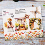 Floral Sea PET Tape Set, 3 Rolls Pre-Cut Botanical Stickers for Scrapbooking, Journaling, DIY Crafts, and Collage Art (30 mm/50 mm/55 mm)
