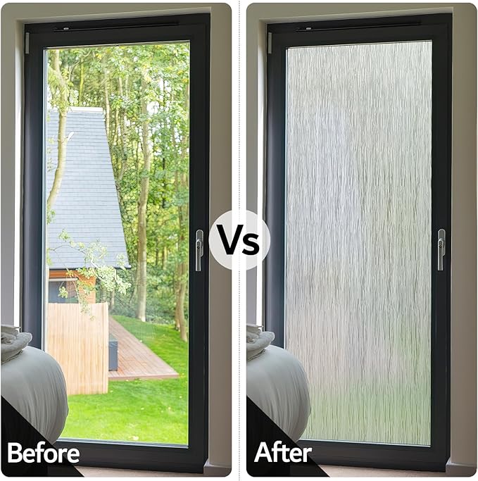 VELIMAX Frosted Window Privacy Film Non Adhesive Window Cling Removable Glass Covering Clear Water Opaque Window Film for Home Anti UV 17.7x118 inches