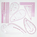 Fashion Clear Metric Sewing Ruler Set,French Curve Pattern Rulers for Beginners, Tailors, Designers, Quilting, Embroidery, Cross Stitch, Crochet, Knitting 9pcs