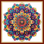 Joyhoor Stamped Cross Stitch Kits for Beginners, Needlepoint Kits for Adults, 11CT Counted Embroidery Kits-Magic Mandala 18x18 inchs