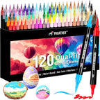 120 Colors Acrylic Paint Markers, Dual Tip Fine Tip and Brush Tip Pens Contain 24 Metallic Color for Stone, Wood, Calligraphy, Canvas, Ceramic, Metal, Glass, Rock Painting, DIY Crafts