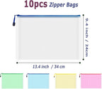 AUSTARK 10 Pcs Zipper File Bags, Waterproof Plastic Mesh Pouch for Office School, Board Game Storage Bags (A4 Size 13.4''x9.4'', Multicolored)