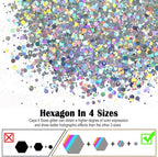 Ceya Holographic Chunky Glitter, 4.9oz/ 140g Silver Craft Glitter Powder Mixed Chunky Fine Flakes Iridescent Nail Sequins for Nail Art, Hair, Epoxy Resin, Tumblers, Slime, Painting, Festival Decor