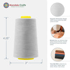 Mandala Crafts 4 Pack of Serger Threads Cones Spools - 40S/2 24000 Yards Polyester Silver Gray Threads for Sergers Machine and Overlock Quilting Sewing Machine