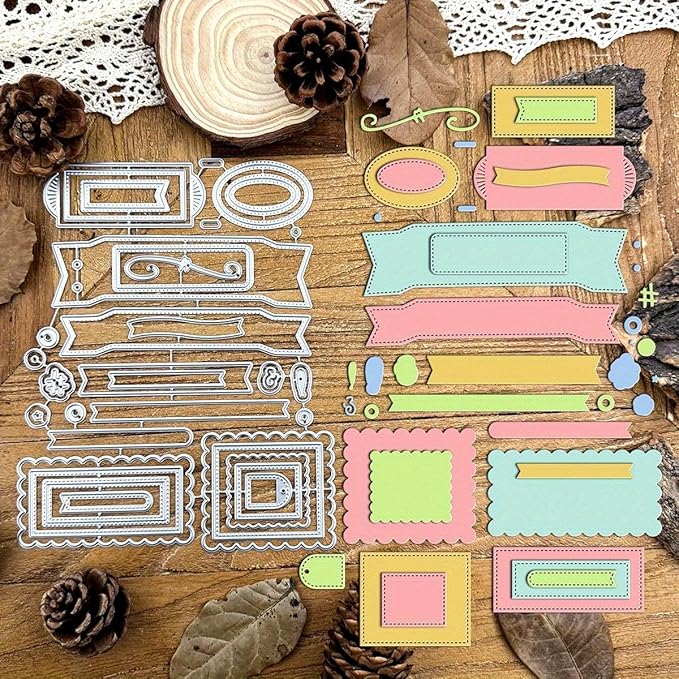 Lapoo Flowers Metal Cutting Die for Scrapbooking - Durable, Cut Stencils for DIY Scrapbook Photo Album Decorative Paper Card, Card Making Supplies (Multiple Label Box 6.8 x 5.4 in)