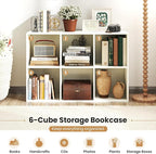 Giantex 6-Cube Bookcase, 3-Tier Cubby Bookshelf, Horizontal Vertical Display Rack with Anti-Tipping Kits, Modern Storage Organizer Shelf Unit for Bedroom, Living Room, Study Room, White