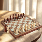 MerryPony 2 in 1 Magnetic Wooden Chess and Checkers Set, 15" Foldable Chess set for Adults & Kids, Chess Board with 2 Extra Queens, Travel Chess Set with Pieces Storage Slots, Ideal Chess for Beginner