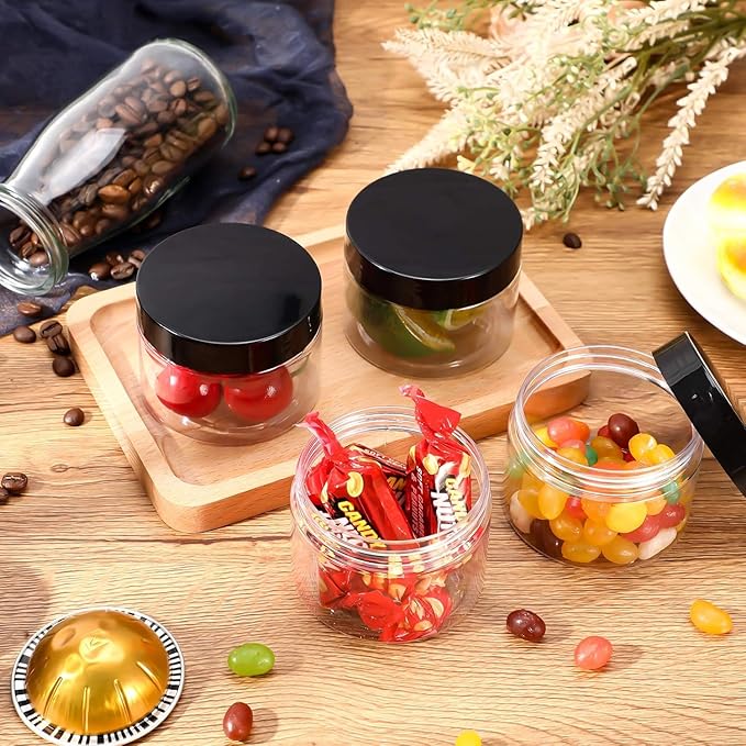 SATINIOR 36 Pieces 6 oz Plastic Jars with Lids Wide Mouth Airtight Reusable Container Acrylic Cosmetic Small Jars for Lotions Ointments Travel Toiletries Creams Make up Storage(Black)