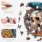 KAAYEE Wooden Puzzles for Adults, 3D Visual Effect Raven & Mechanical Skull Wooden Jigsaw Puzzle Unique Shape Wood Puzzle Adult, 3D Effect Flat Puzzle Birthday Family Games (L-13.4 * 11.9in-240pcs)
