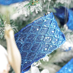 HUIHUANG Navy Blue Wired Ribbon 2.5 inch Glitter Diamond Mesh Wire Edge Ribbon for Christmas Tree, Wreaths, Garland, Gift Wrapping, Bows Making, Holiday Decor -10 Yards