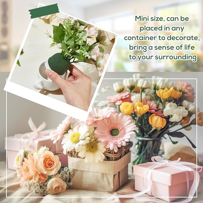 Tessco 12 Pcs Mini Floral Foam Holder Round Floral Foam with Green Arrangement Wire Arrangement Supplies for Table Wedding Wine Bottle Decor