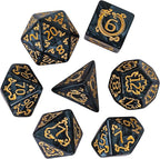 7-Die DND Dice Set Dragon Pattern Polyhedral Die with Leather Bag D&D Dice Set for RPG Table Games (Black W/Gold Dragon Pattern)