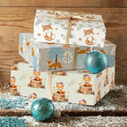 WRAPLULU Fox Wrapping Paper - 4 Jumbo Sheets, 28 * 40 Inches - Woodland Christmas Gift Wrap with Stars Floral and Leave, Perfect for Xmas, Birthdays, Baby Showers, Weddings