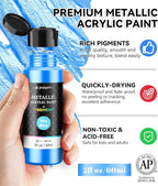 64 PCS Metallic Acrylic Paint Set with 12 Brushes, 2 Knives & Palette, 48 Colors (2oz/60ml) Art Craft Paint for Adults Kids Artists Beginners, Halloween Pumpkin Canvas Ceramic Rock Painting Kit