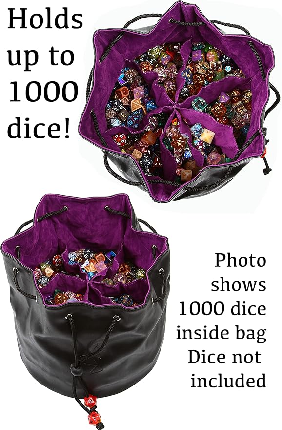 Forged Dice Co. Pouch of The Endless Hoard Dice Bag - Holds Over 1,000 Polyhedral Dice - Dice Storage Bag with 7 Pockets - Perfect for Bulk Dice - Black/Purple