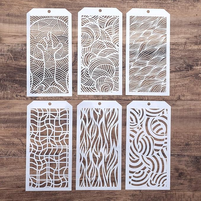 DIY Decorative Stencil Template for Scrapbooking Painting on Wall Furniture Crafts,Set of 6 (Vertigo Wave)
