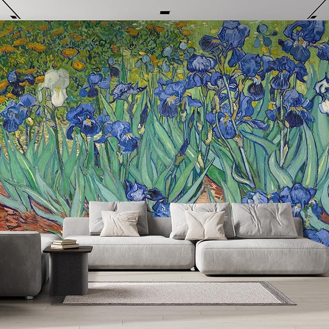 wall26 Wall Sticker/Wall Mural Irises by Vincent Van Gogh Dutch Impressionism, Not Peel and Stick, Non-Woven Wallpaper Decorative for Bedroom, Living Room, Office - 108x144 inches