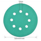 5-Inch 8-Hole Wet Dry Sanding Discs 150 Grit, Polyester Film Backed Heavy-Duty Hook and Loop Sandpaper for Random Orbital Sander, 50-Pack
