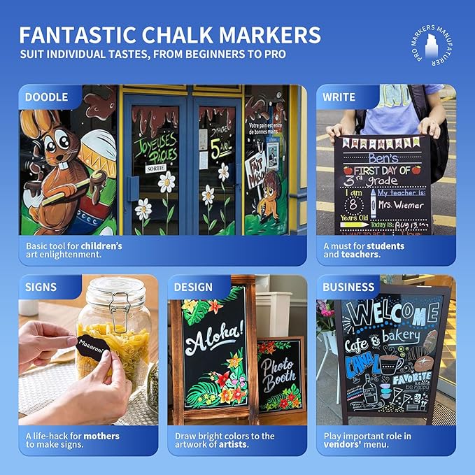 Green Chalk Markers 2 Pack - Green Dry Erase Markers Pen - Liquid Chalk Markers for Chalkboard, Window, Glass, Mirror, Blackboard - 3-6mm Reversible Tip