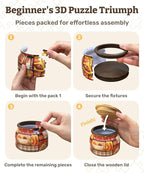 PieceRelax 3D Puzzle Jar 64 Plastic Pieces for Adults - Sweetness of Strawberry Wooden Lid Container for Kitchen Dining Study Living Room No Glue Requied Small [BC1026]
