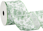AnyDesign Floral Wired Edge Ribbon Roll Green Flower Ribbon Chinoiserie Fabric Ribbon for Wreath Bow Making DIY Crafts Gift Wrapping, 12 Yard