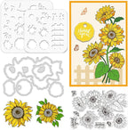 ORIGACH Realistic Sunflower Stamps and Dies and Layering Coloring Stencil Set, Silicone Stamps Metal Die Cut and Flower Stencil Template for Card Making Scrapbooking DIY Crafting