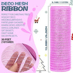 Anivia Deco Mesh Ribbon, 10inch x 30 Feet Each Roll Metallic Foil Mesh Ribbon for Wreaths Swags, Holloween, and Christmas Tree Decoration (Pink/Pink Foil)
