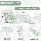 AnyDesign Floral Wired Edge Ribbon Roll Green Flower Ribbon Chinoiserie Fabric Ribbon for Wreath Bow Making DIY Crafts Gift Wrapping, 12 Yard
