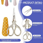 Honoson 4 Pcs Sewing Embroidery Scissors with 4 Pcs Artificial Leather Cover 3.6 Inch Stainless Steel Stork Scissors Vintage Embroidery for Needlework Manual Sewing Handicraft(Retro Colors)