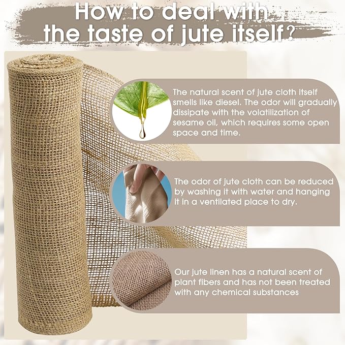 Burlap Fabric - Garden Burlap Fabric Roll Natural Jute Outdoor Fabric Burlap Weed Barrier Trees Trunk Wrap for Crafts Farmhouse Gardening Table Decor for Crafts (19.7" x 15 Feet)