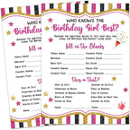 20 Pieces Who Knows The Birthday Girl Best Game Cards - Birthday Party Activity Game Card Set Girly Themed Party Activity and Idea - for Child or Teen - Girl Birthday Supplies, Activity, Decorations