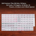 American Mahjong Game Set, 166 White Tiles, 4 All-in-One Color Rack/Pushers, Complete Mahjong Tile Set Red Printed Carrying Bag
