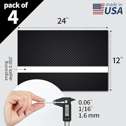 Trotec TroLase | 12"x24"x1/16", 4 Pcs | Carbon/White | 2 Ply | Modified Acrylic | Laser Engraving Double Color Plastic Sheet | Engraving Blanks for Laser, Saw, Guillotine | Made in USA