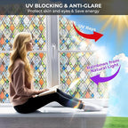 Window Privacy Film Rainbow Film Stained Glass 3D Static Cling Decorative Window Sticker for Bathroom,Front Door,Home Heat Control UV Blocking Non Adhesive,Diamond Grid 35.4 x 78.7inches