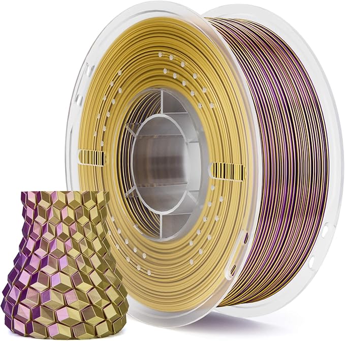ELEGOO Silk PLA Filament 1.75mm Dual Color Yellow Purple 1KG, Shiny 3D Printer Filament Dimensional Accuracy +/- 0.05mm, 1kg Spool(2.2lbs) Fits for Most FDM 3D Printers